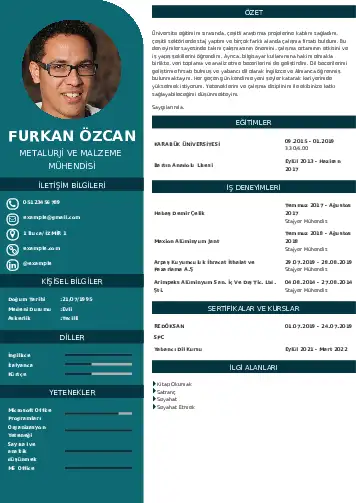 Metalürji Ve Malzeme Mühendisliği Cv Örnekleri cv indir